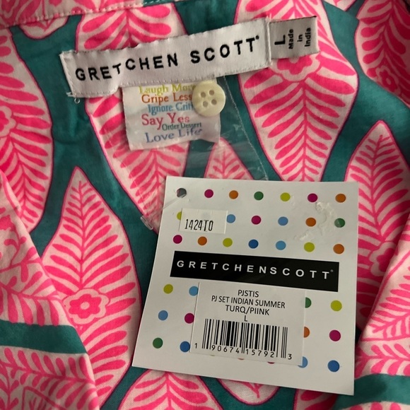 Gretchen Scott Pajamas Teal Pink Indian Summer PJ Set Large New $129 - Picture 4 of 8